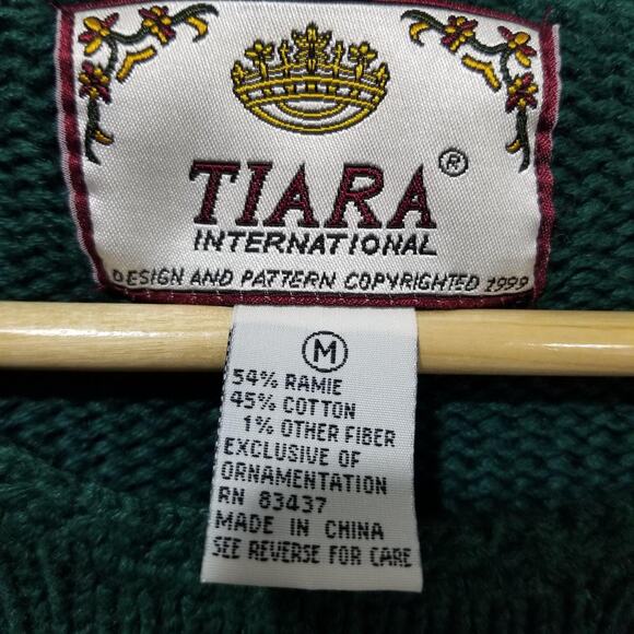 Vintage Tiara International Sweater Womens Medium Green Santa Christmas Tree 90s - Picture 3 of 8